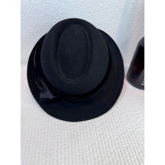 Bollman Black Wool Felt Hat Vintage Bow Detail 1920s Cloche Derby Style - Picture 2 of 6